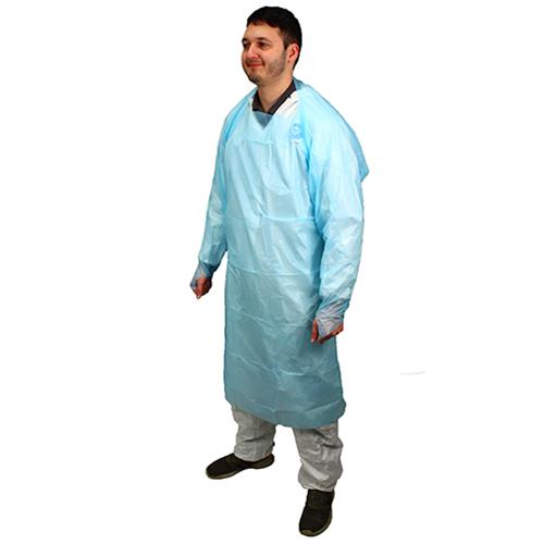 Gown 45 IN Blue 1.75MIL Chlorinated Polyethylene (CPE) Thumb Hole Sleeves Long Sleeve 100/Case