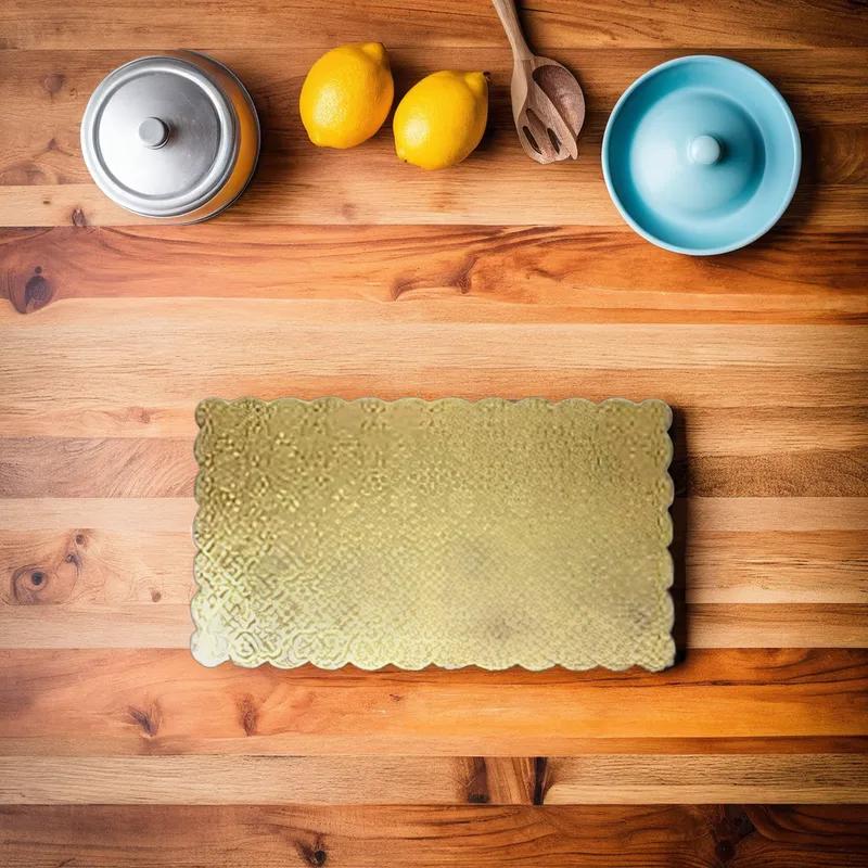 Cake Board 1/2 Size 18.75X13.75 IN Corrugated Paperboard Gold Rectangle Scalloped Double Wall 25/Case