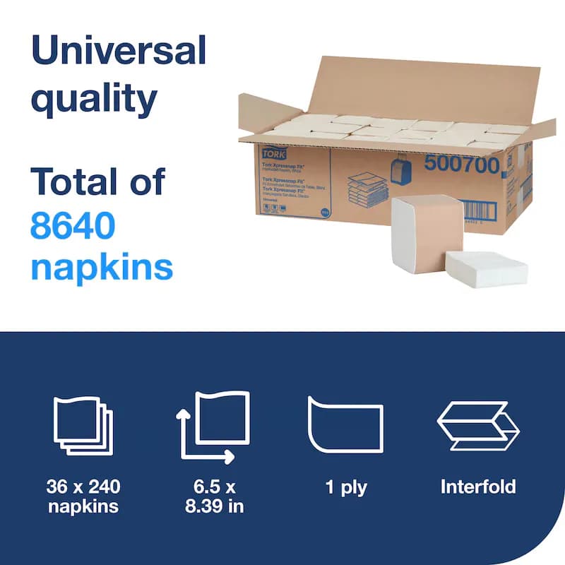 Tork Xpressnap Fit® Dispenser Napkins White Paper 1PLY Embossed 8640/Case
