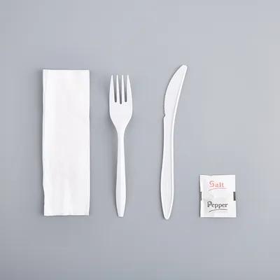 Victoria Bay 5PC Cutlery Kit PP White Medium Weight With Napkin,Fork,Knife,Salt & Pepper 250/Case