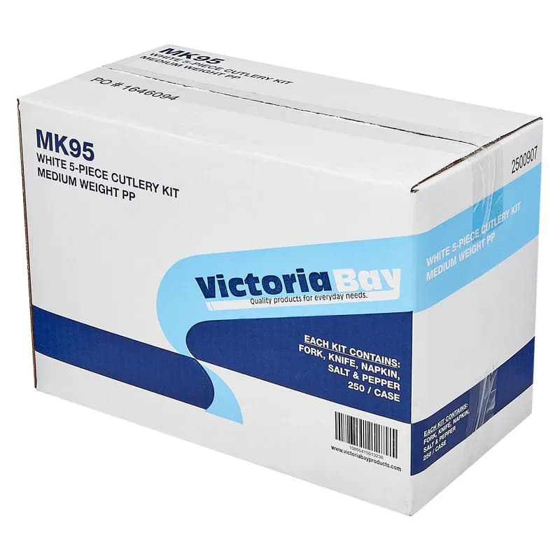 Victoria Bay 5PC Cutlery Kit PP White Medium Weight With Napkin,Fork,Knife,Salt & Pepper 250/Case