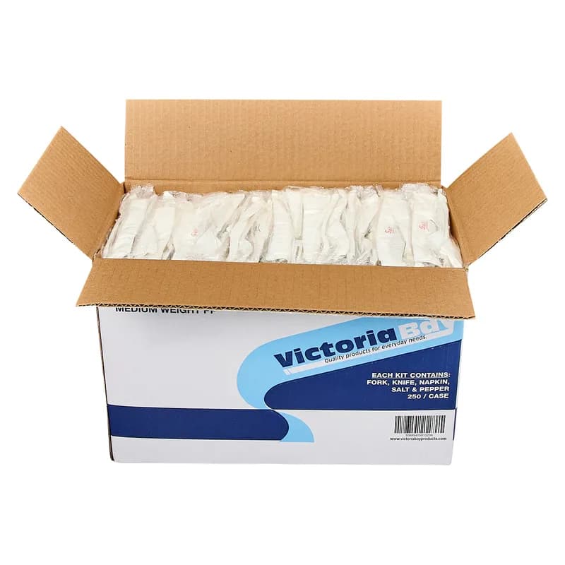 Victoria Bay 5PC Cutlery Kit PP White Medium Weight With Napkin,Fork,Knife,Salt & Pepper 250/Case