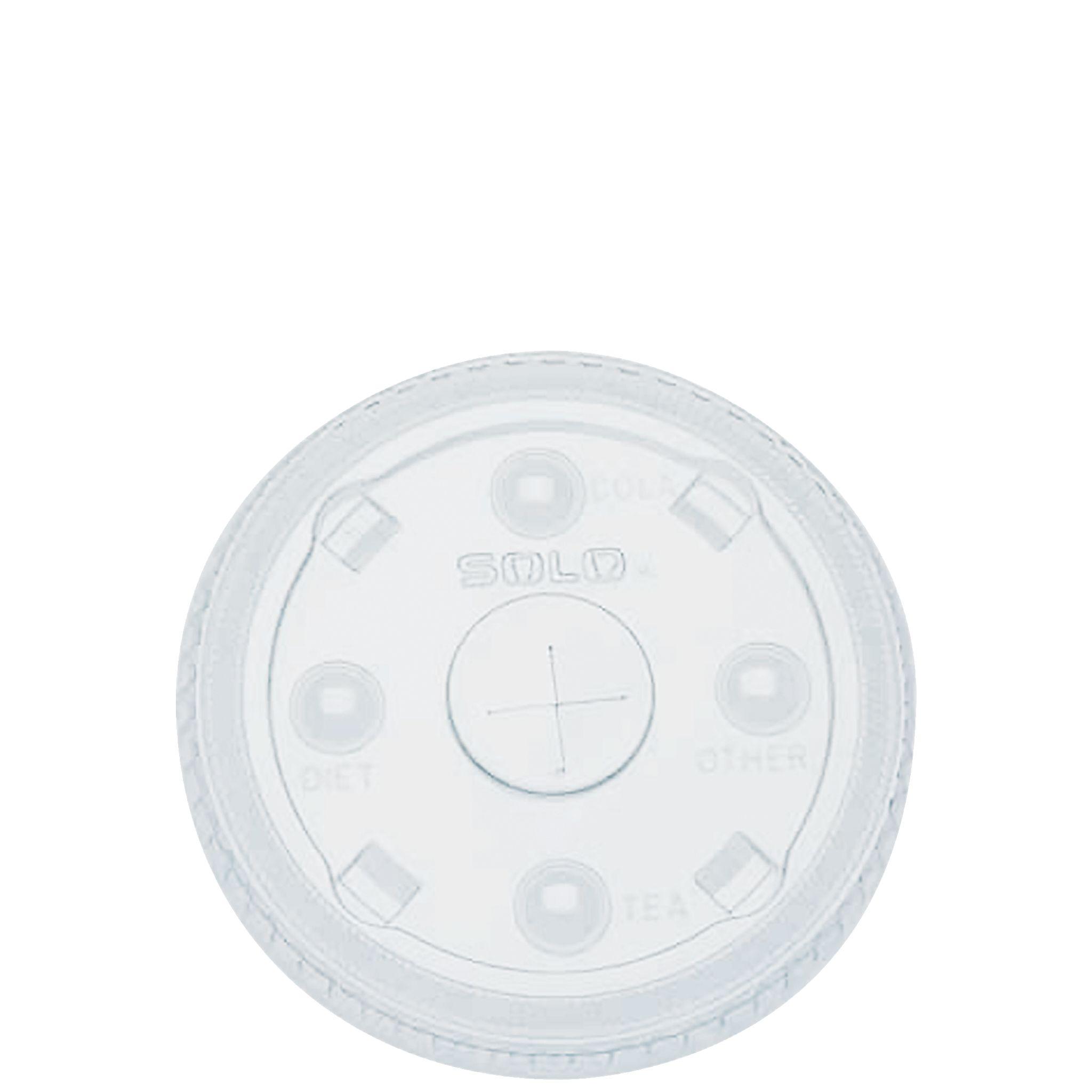 Solo® Lid Flat 4.231X0.41 IN PET Clear For 28-32 OZ Cold Cup Identification With Hole 50 Count/Pack 12 Packs/Case