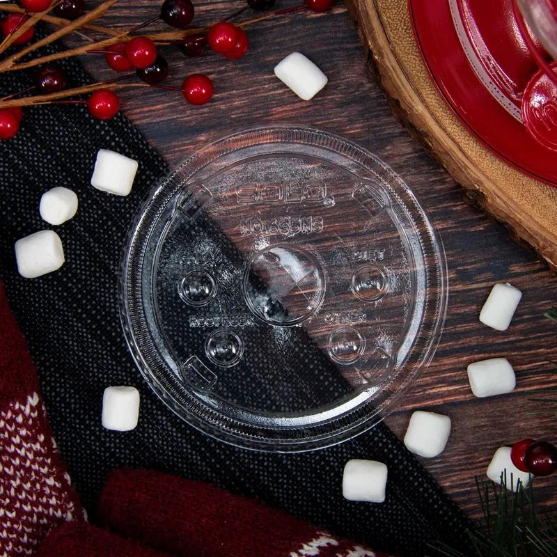 Solo® Lid Flat 4.231X0.41 IN PET Clear For 28-32 OZ Cold Cup Identification With Hole 50 Count/Pack 12 Packs/Case