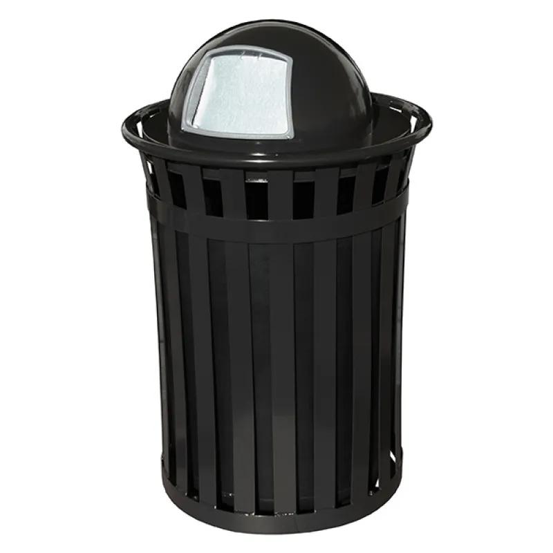 Oakley Collection Trash Can 36 GAL Black Steel Slatted Dome 1/Each