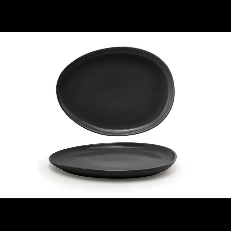 Tides® Plate Platter 13X9.75 IN Porcelain Black Oval Semi-Gloss Matte Finish 1/Each