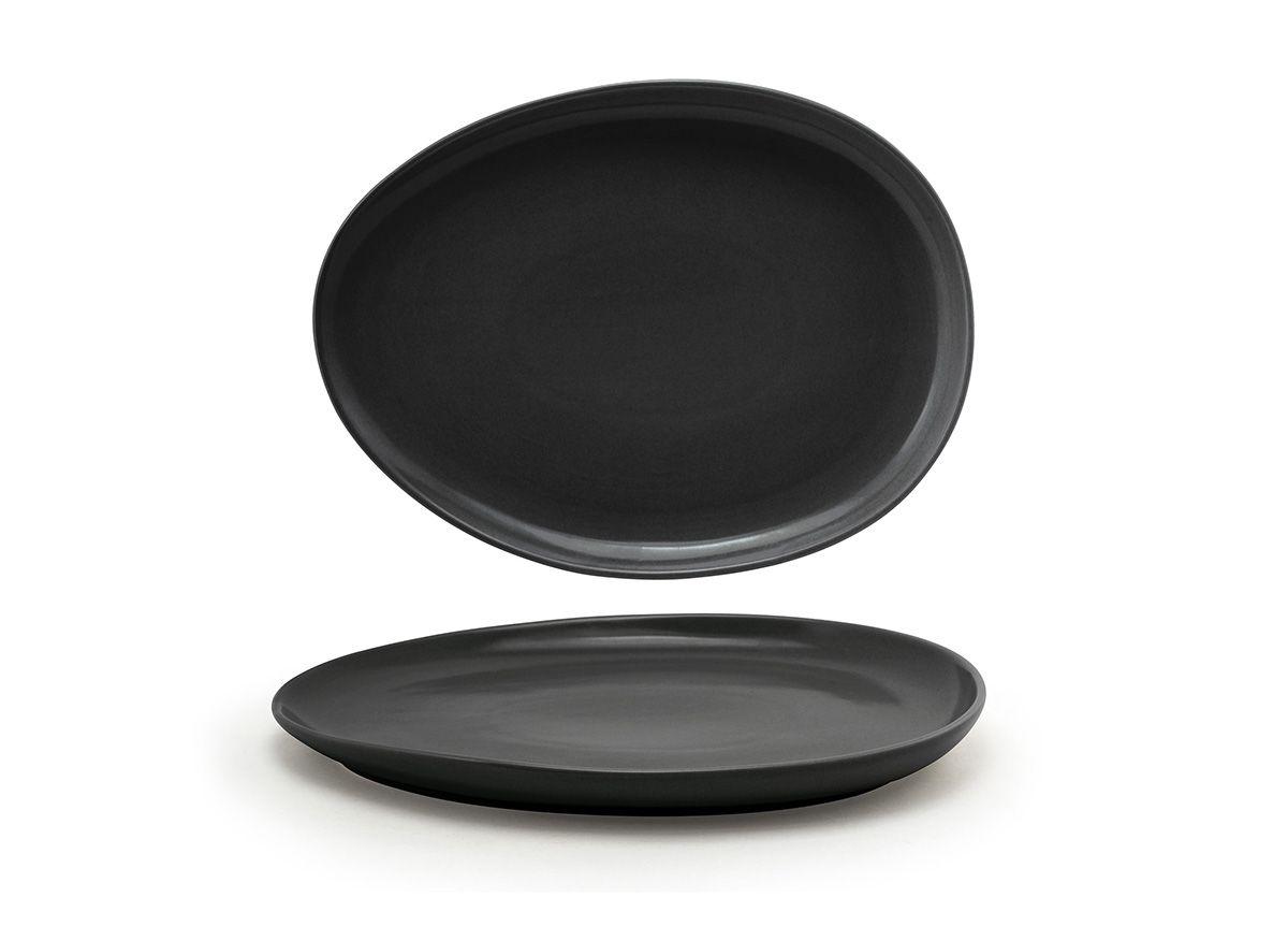 Tides® Plate Platter 13X9.75 IN Porcelain Black Oval Semi-Gloss Matte Finish 1/Each