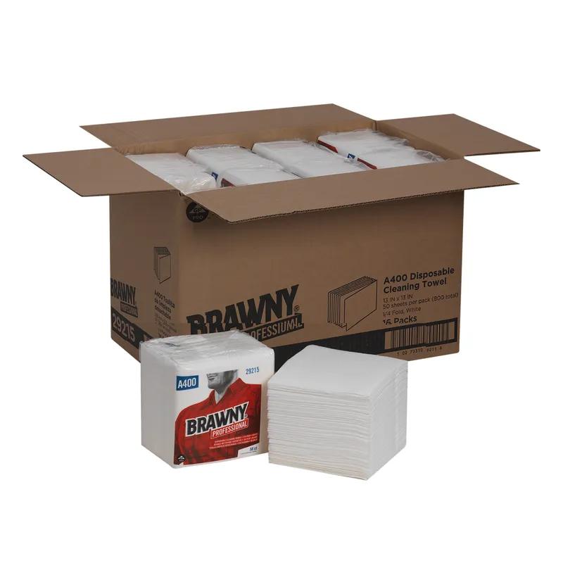 Brawny® Professional Cleaning Towel 13X13 IN 1 PLY Airlaid Paper White 1/4 Fold 50 Sheets/Pack 16 Packs/Case 800 Sheets/Case