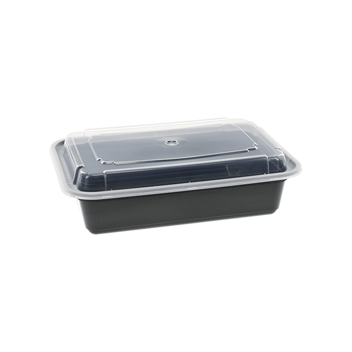 Take-Out Container Base & Lid Combo With Dome Lid 38 OZ PP Black Clear Rectangle 150/Case