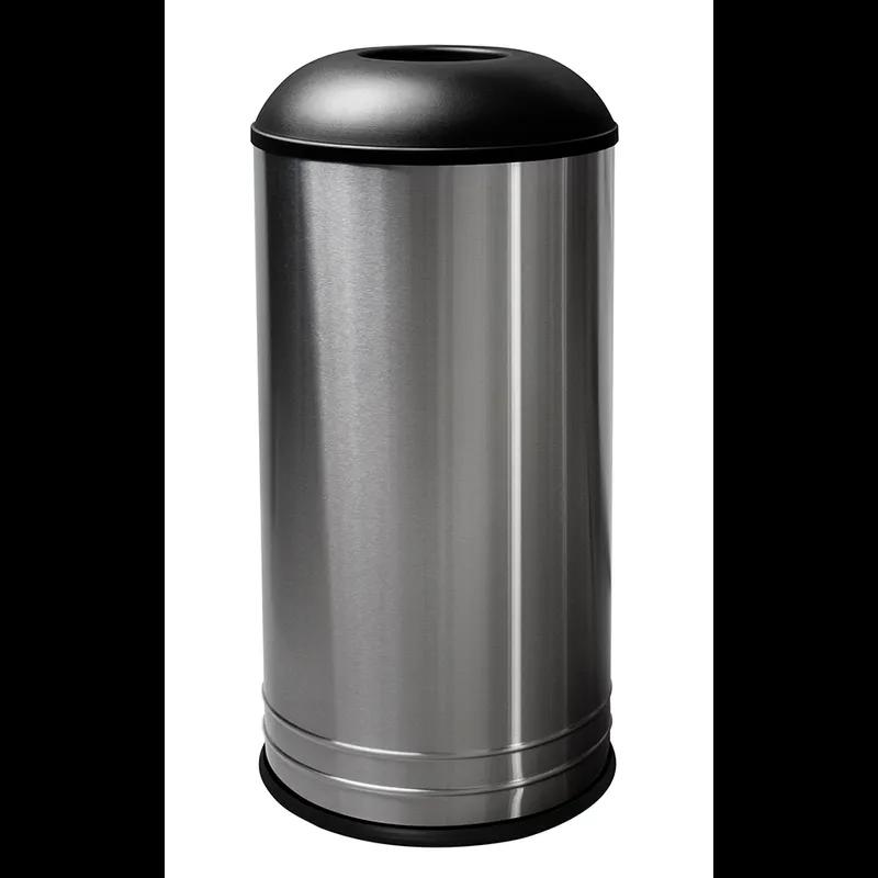 International Collection Trash Can 18 GAL Black Silver Stainless Steel With Dome Lid 1/Each