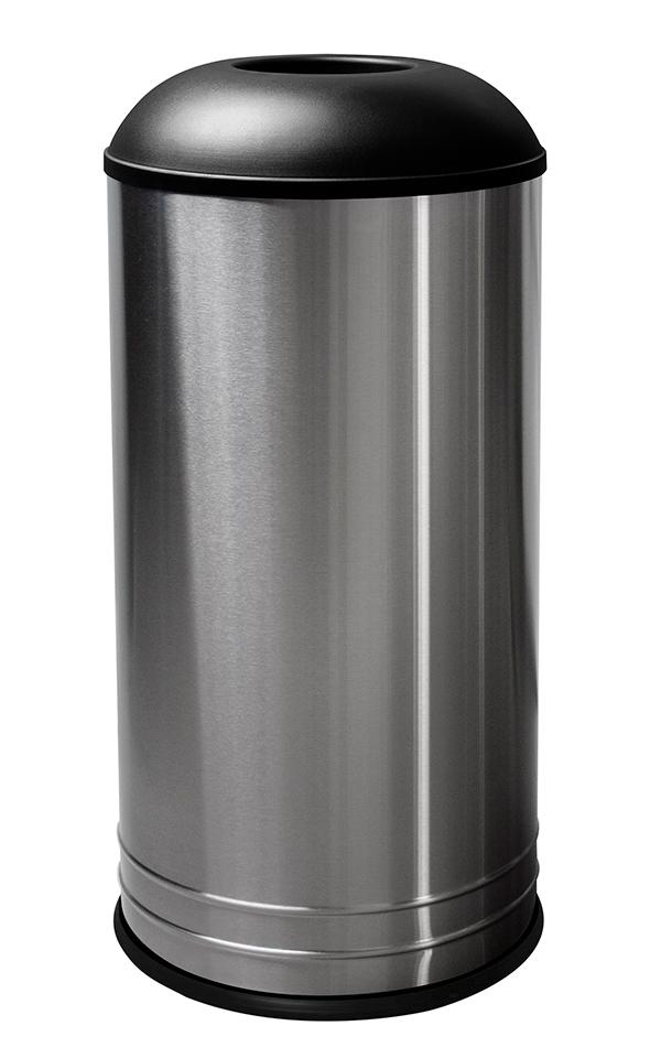 International Collection Trash Can 18 GAL Black Silver Stainless Steel With Dome Lid 1/Each