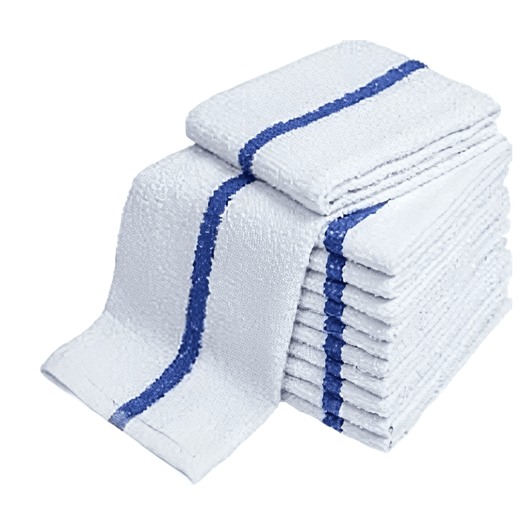 Cleaning Towel 16X9 IN Terry Cloth White Blue Stripe Ribbed 60/Case