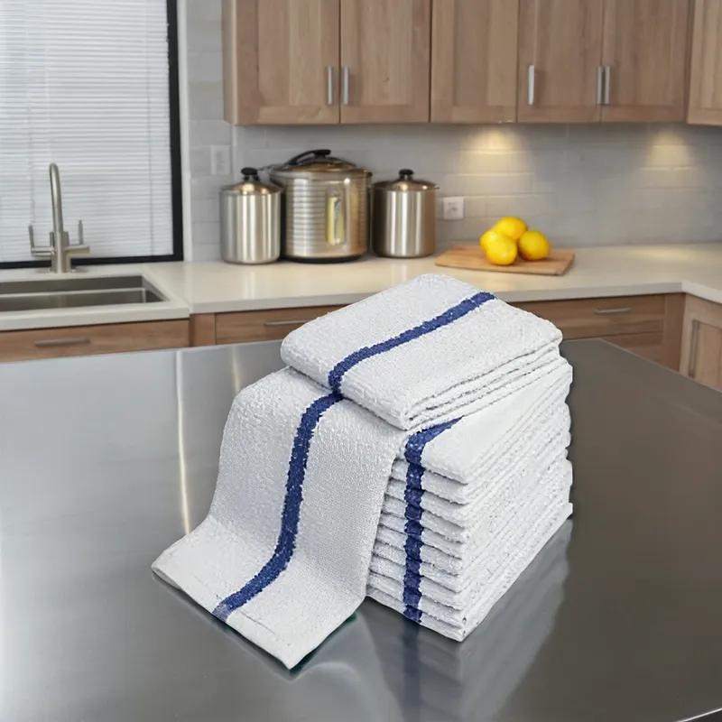 Cleaning Towel 16X9 IN Terry Cloth White Blue Stripe Ribbed 60/Case