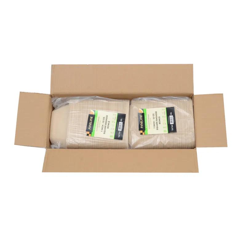 Conserveware Bowl 7 IN Sugarcane Tan Square 75 Count/Pack 4 Packs/Case 300 Count/Case