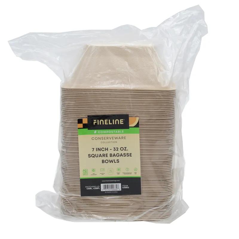 Conserveware Bowl 7 IN Sugarcane Tan Square 75 Count/Pack 4 Packs/Case 300 Count/Case