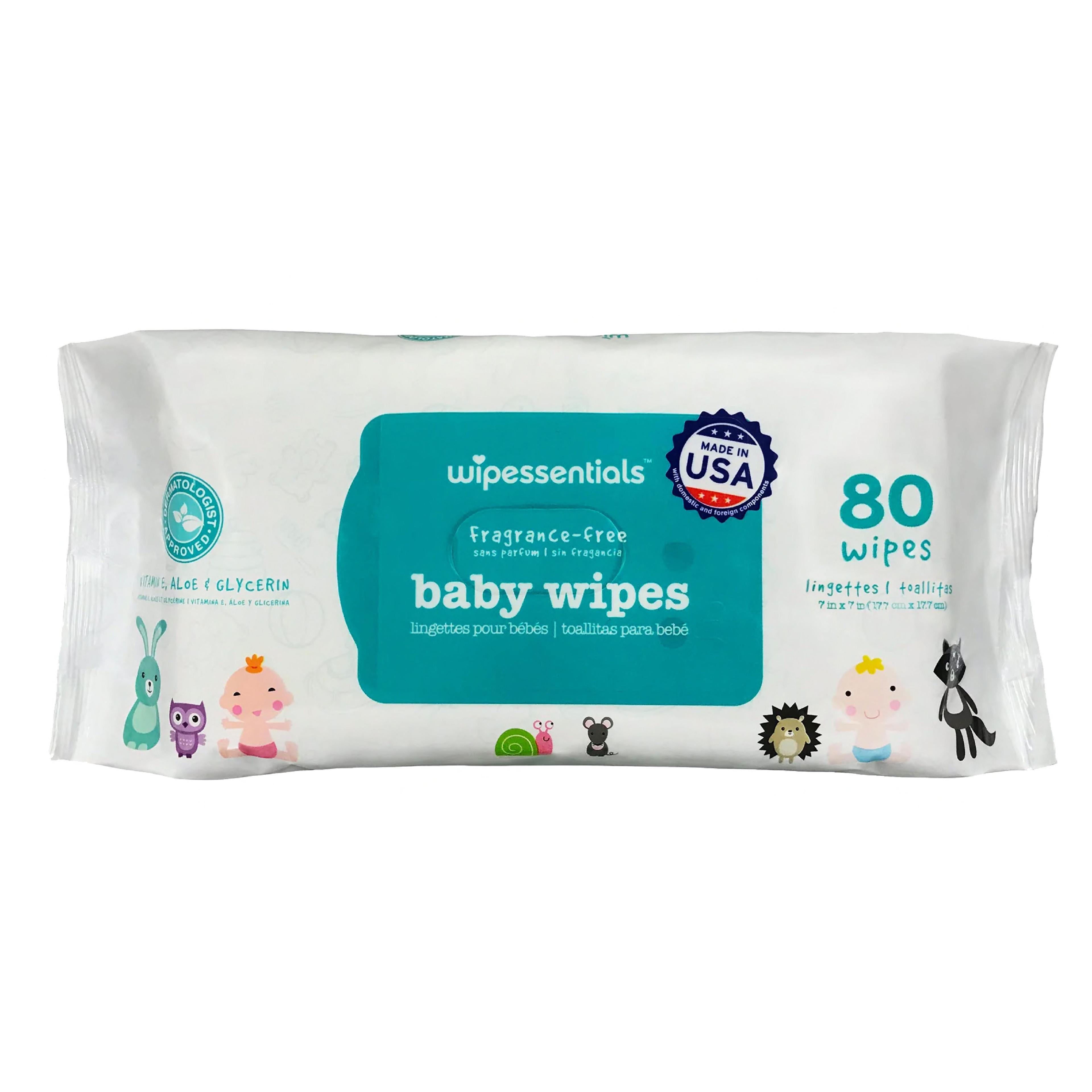 Wipessential™ Baby Wipe 7X7 IN Unscented Cloth Soft Pack Resealable 80 Count/Pack 12 Packs/Case