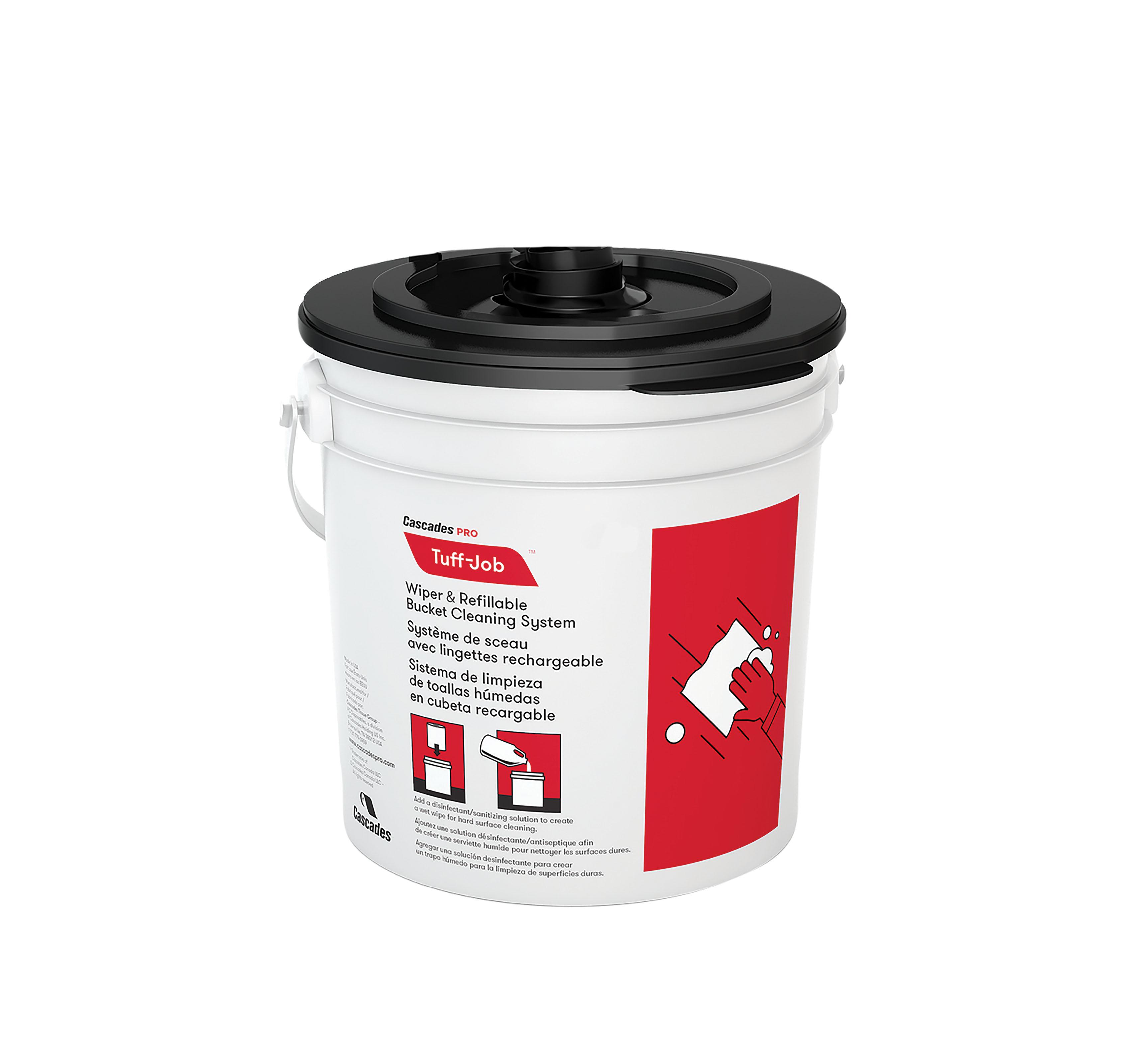 Cascades PRO Tuff-Job® Wiping System Plastic White Red Bucket Lid 4/Case