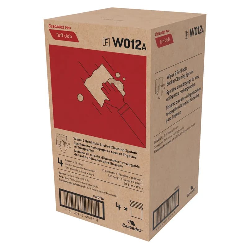 Cascades PRO Tuff-Job® Wiping System Plastic White Red Bucket Lid 4/Case