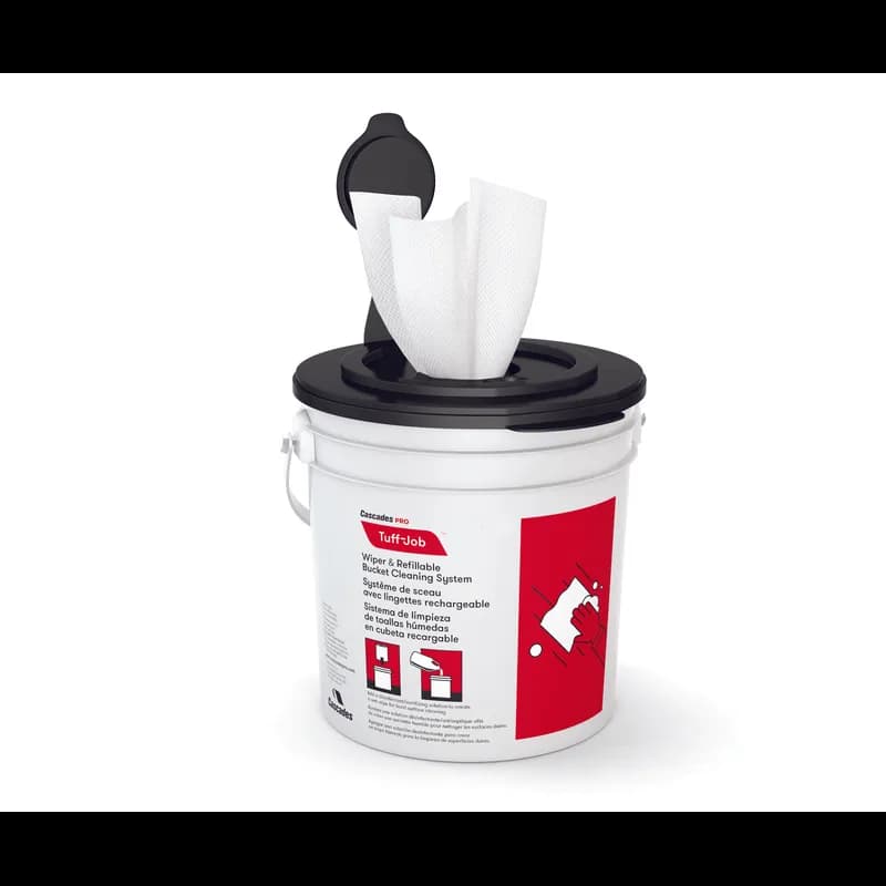 Cascades PRO Tuff-Job® Wiping System Plastic White Red Bucket Lid 4/Case