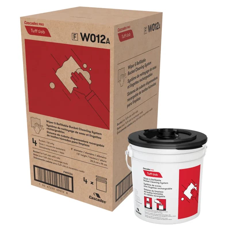 Cascades PRO Tuff-Job® Wiping System Plastic White Red Bucket Lid 4/Case