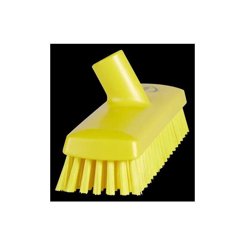 Vikan® Deck Brush Scrub Brush 10.6X3X3.9 IN PP Polyester Stainless Steel Yellow Medium Threaded Waterfed 1/Each