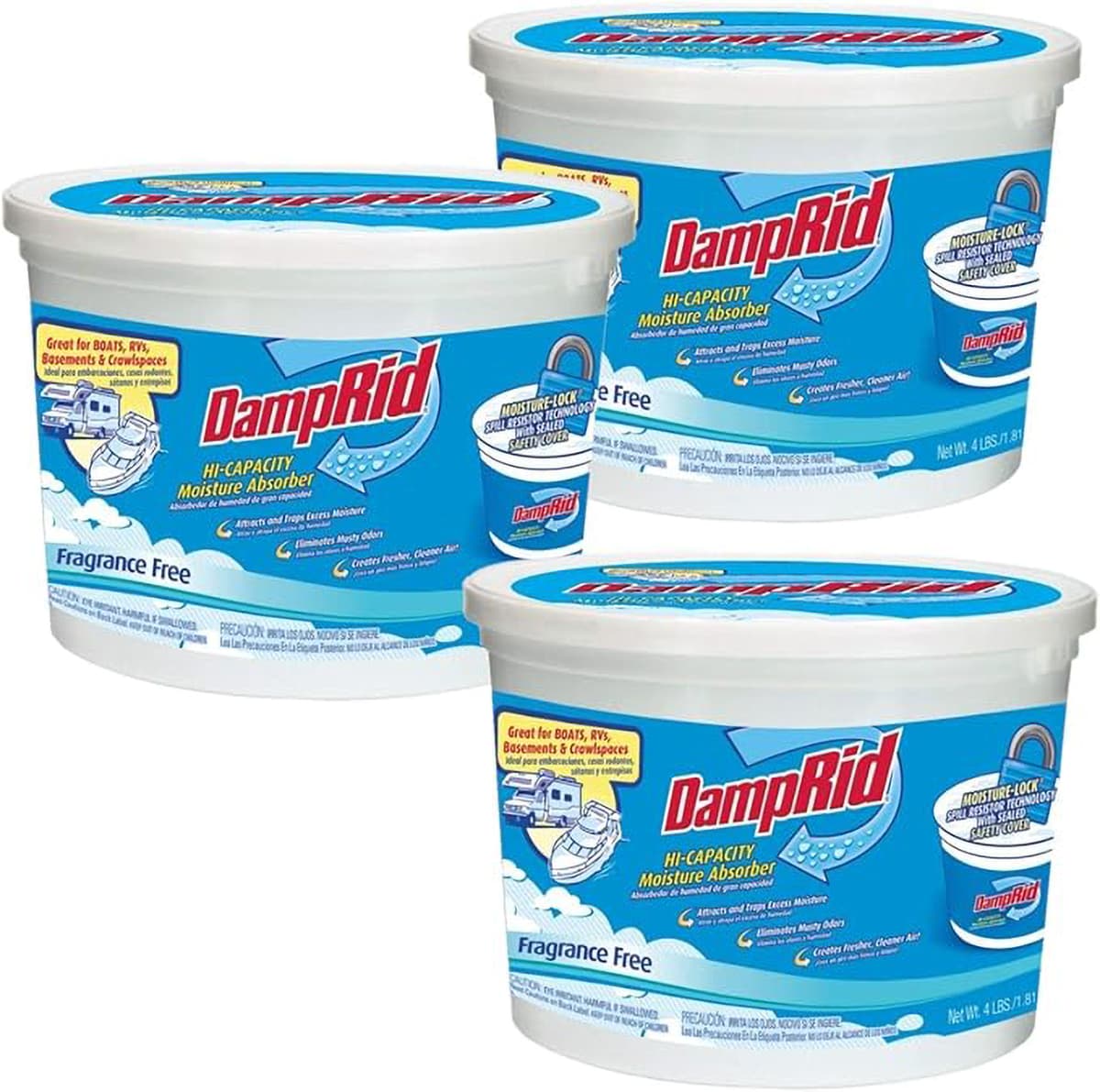 DampRid® Absorbent 64 OZ Fragrance Free Granules High Capacity Moisture-Lock™ Technology Lasts Up to 6 Months 3/Pack