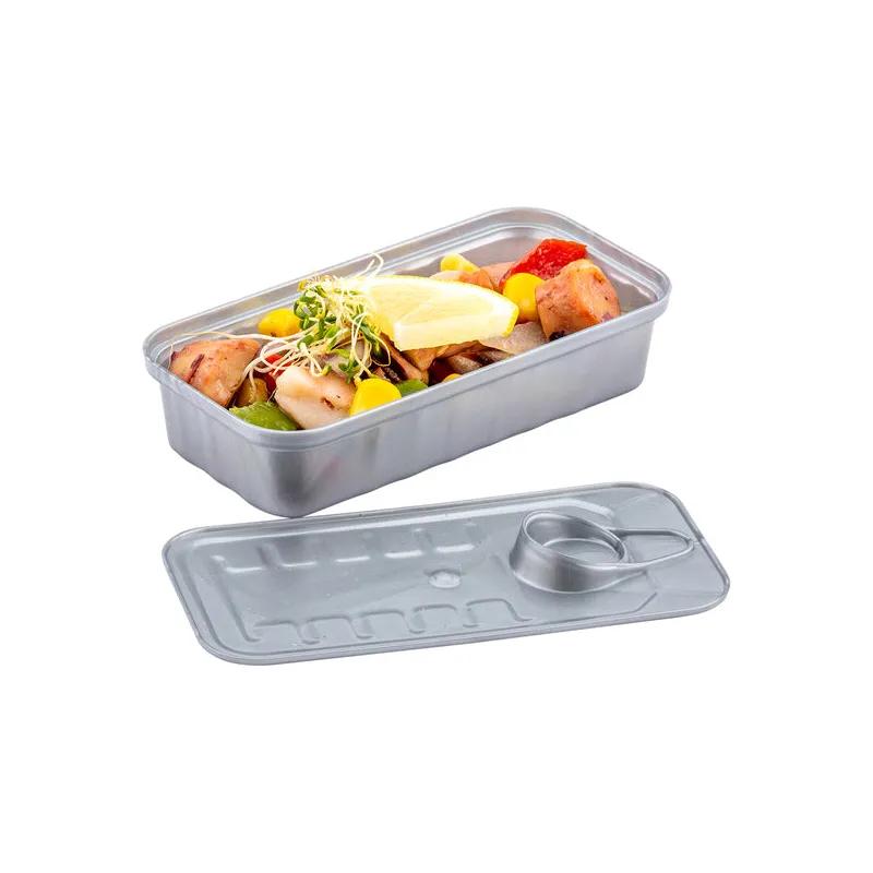 Tin Can Food Container Base & Lid Combo 2 OZ Plastic Silver Rectangle 100/Case