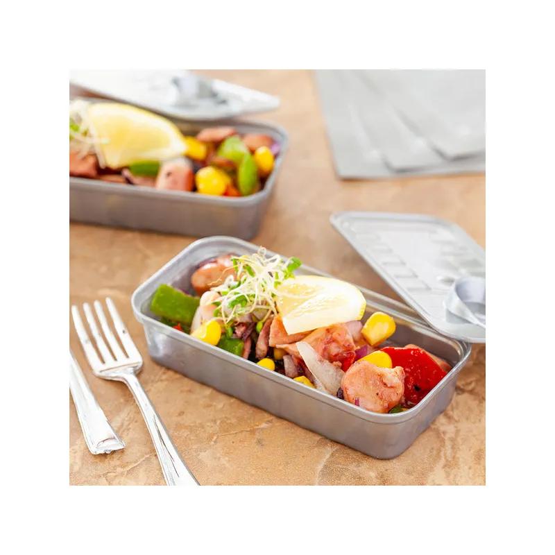 Tin Can Food Container Base & Lid Combo 2 OZ Plastic Silver Rectangle 100/Case