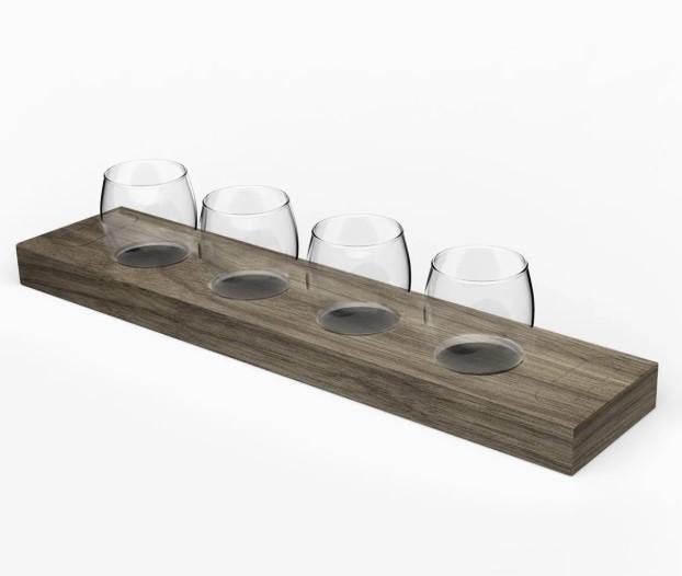 Flight Tray 4 FLOZ Glass Wood Taster 4 Cup 63/Case