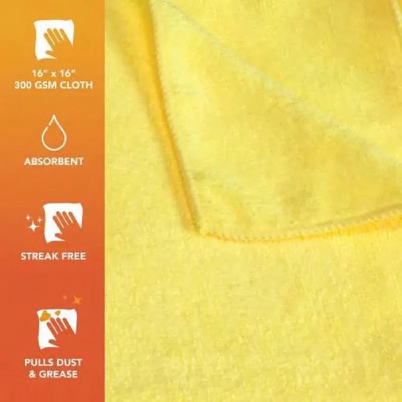 HOSPECO® Smart Choice Cleaning Cloth 16X16 IN Microfiber Yellow 300 GSM 12 Count/Pack 15 Packs/Case