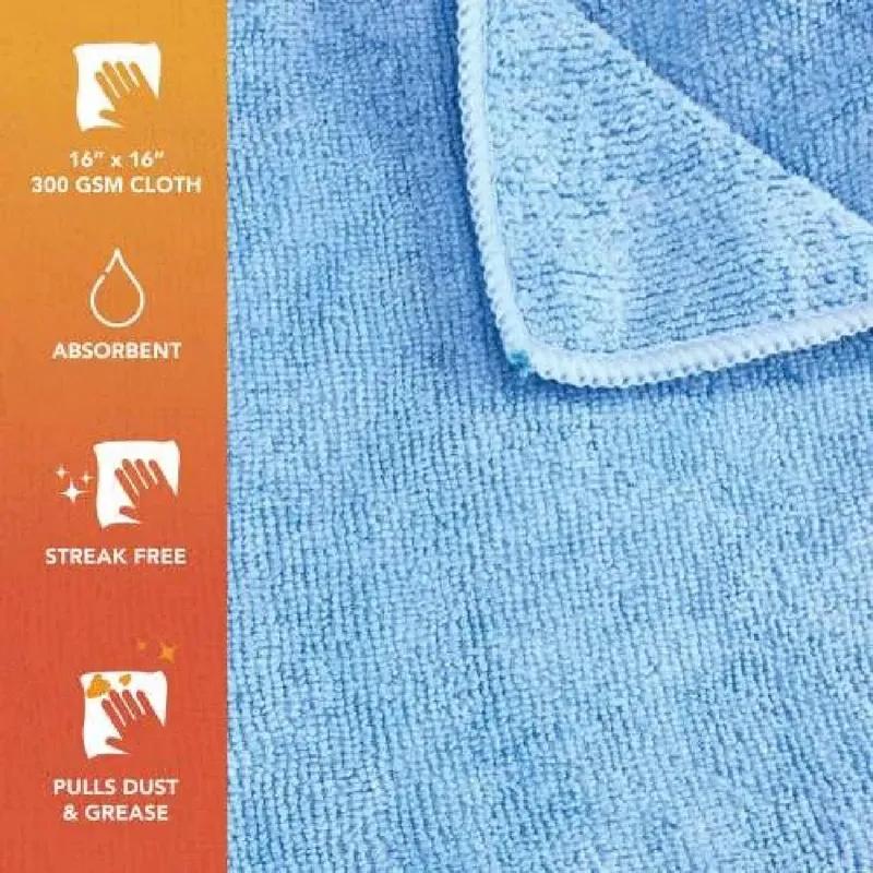 HOSPECO® Smart Choice Cleaning Cloth 16X16 IN Microfiber Blue Square 300 GSM 12 Count/Pack 15 Packs/Case