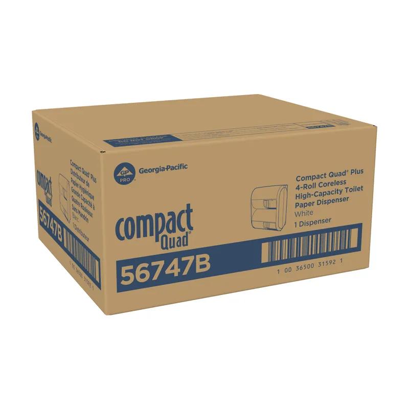 Compact Quad® Toilet Paper Dispenser 7.190X12.000X14.535 IN Plastic White 4-Roll Compact High Capacity Coreless 1/Each
