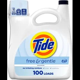 Tide® Free & Gentle Unscented Laundry Detergent 132 OZ Liquid Heavy Duty 100 Loads No Dye 4/Case