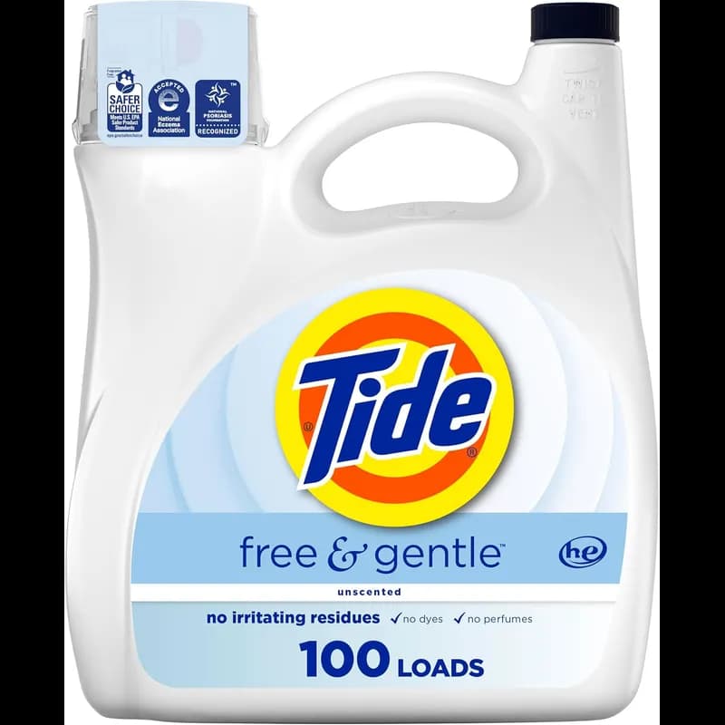 Tide® Free & Gentle Unscented Laundry Detergent 132 OZ Liquid Heavy Duty 100 Loads No Dye 4/Case