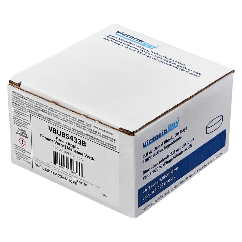Victoria Bay Urinal Block Green Apple Bio-Enzymatic 30-Day Air Care System 12/Box