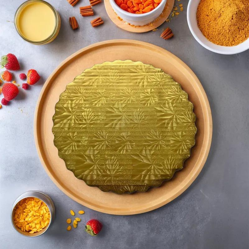 Cake Board 9 IN Corrugated Cardboard Gold Round Scalloped 200/Case
