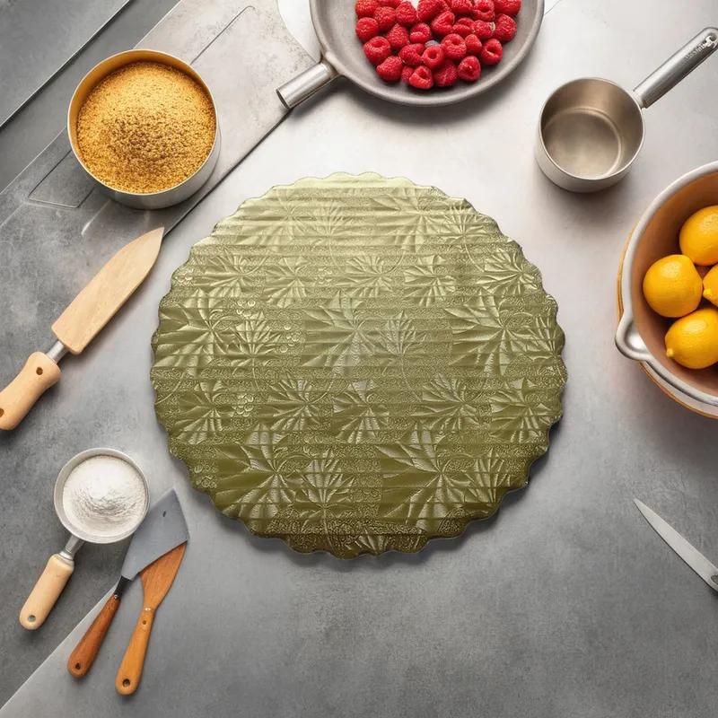 Cake Board 9 IN Corrugated Cardboard Gold Round Scalloped 200/Case