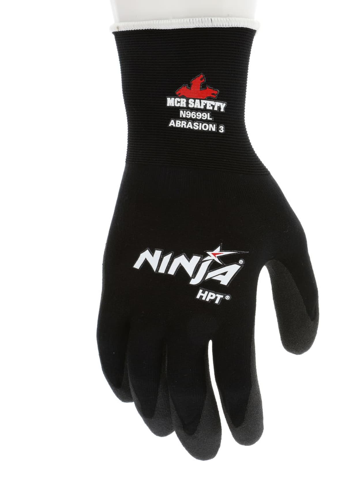 Ninja® Gloves Large (LG) Black Polyvinyl Chloride (PVC) Foam HPT Coated Palm & Fingertips Knit Wrist 1/Dozen