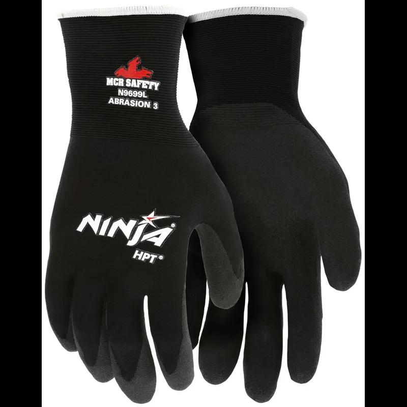 Ninja® Gloves Large (LG) Black Polyvinyl Chloride (PVC) Foam HPT Coated Palm & Fingertips Knit Wrist 1/Dozen
