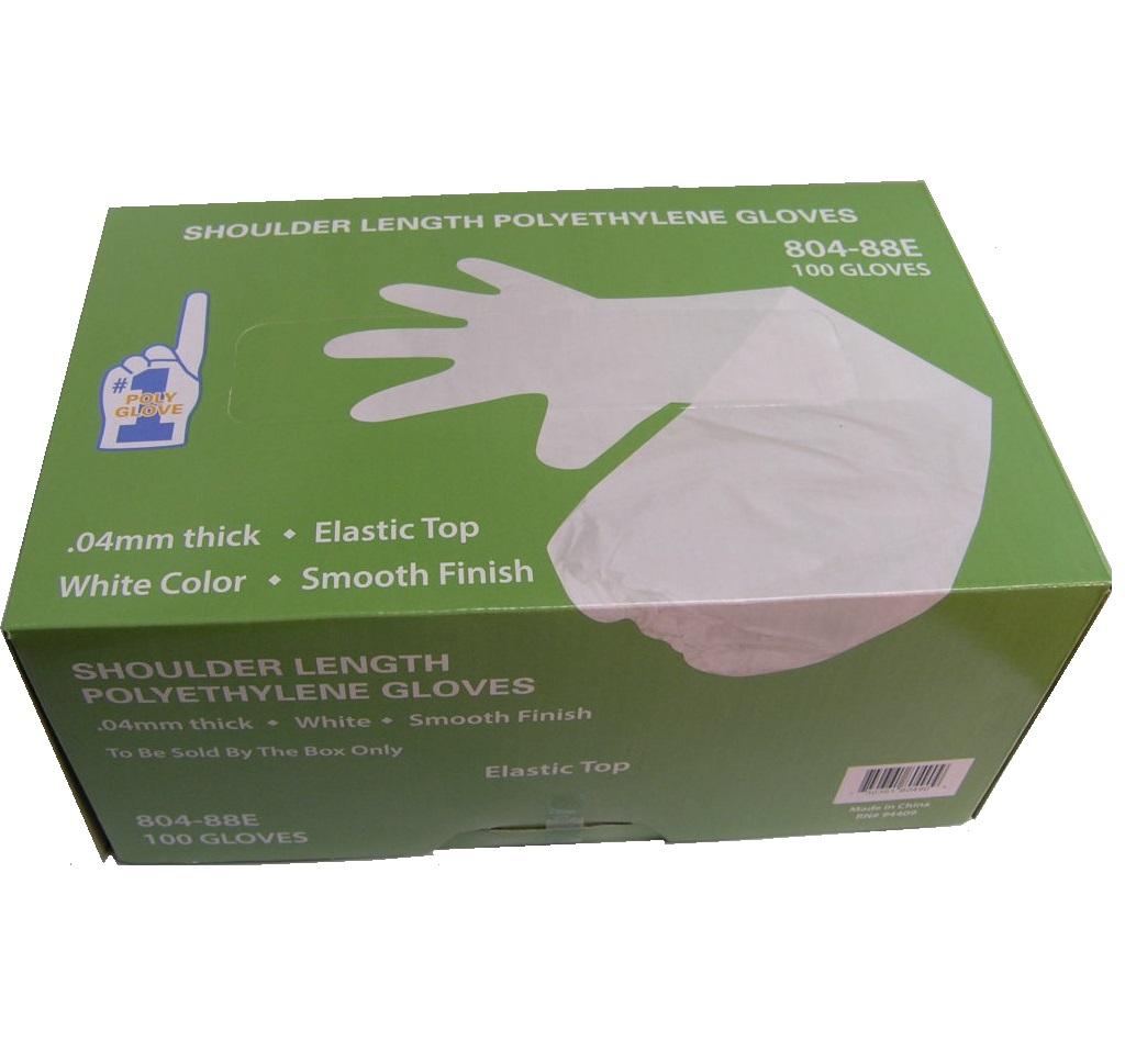 Gloves OS 34 IN White 1.5MIL PE Disposable Elastic Top Shoulder-Length 100 Count/Box 10 Box/Case 1000 Count/Case