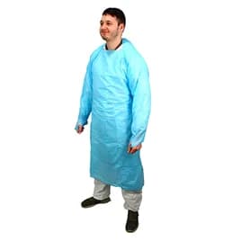 General Purpose Apron XL Blue 4.5MIL PE Disposable Thumb Hole Sleeves Waist Ties 100/Case