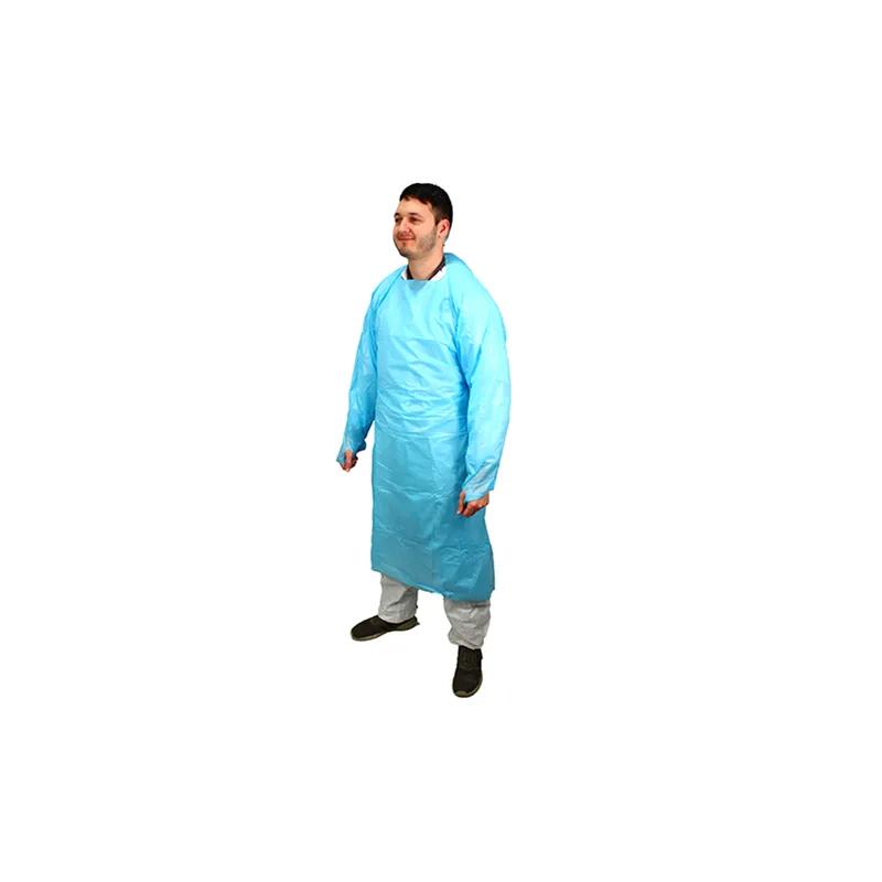 General Purpose Apron XL Blue 4.5MIL PE Disposable Thumb Hole Sleeves Waist Ties 100/Case