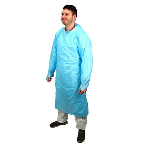 General Purpose Apron XL Blue 4.5MIL PE Disposable Thumb Hole Sleeves Waist Ties 100/Case