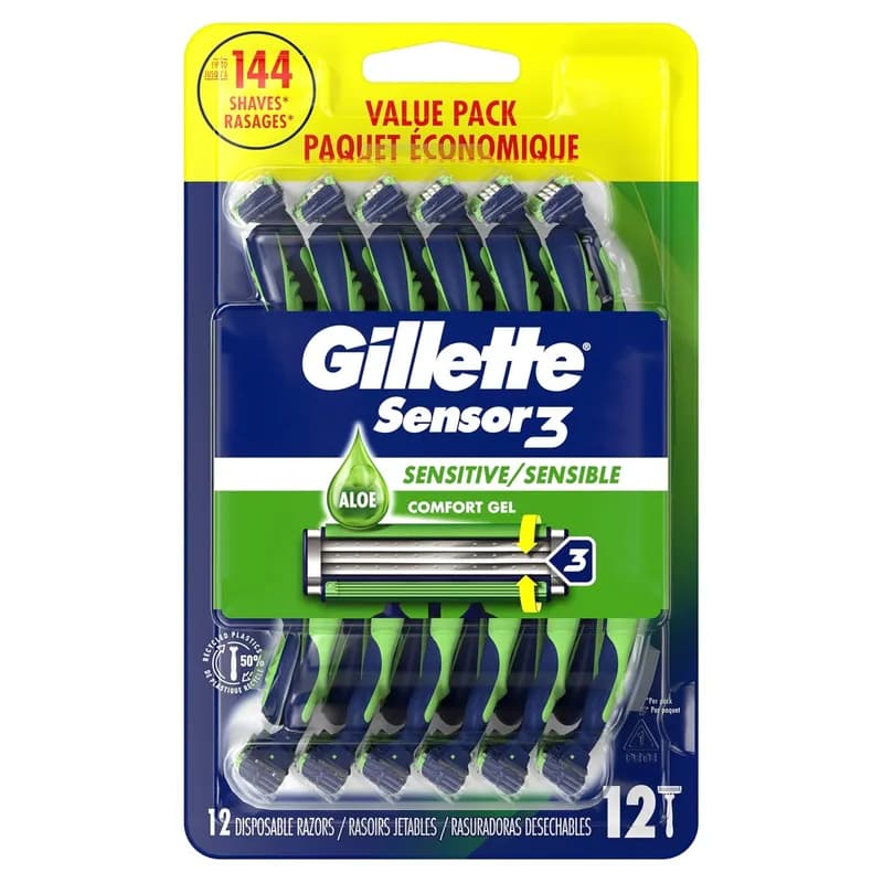 Gillette® Sensor3 Shaving Razor Plastic Sensitive 12/Pack