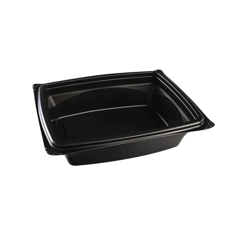 The BOTTLEBOX ® Take-Out Container Base 8X6.5X2.9 IN PP Black Rectangle Squat Microwave Safe Stackable 300/Case