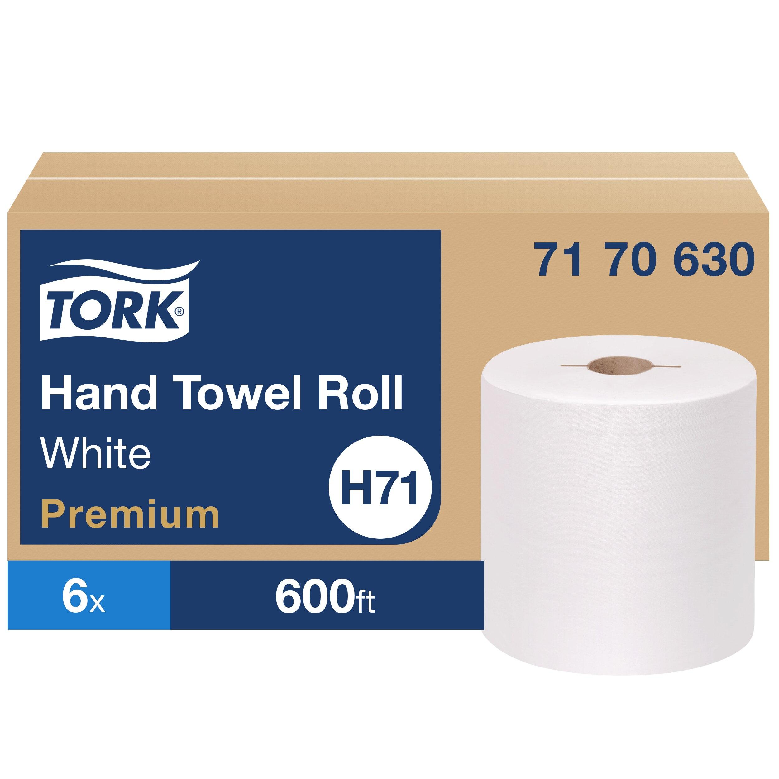 Tork Roll Paper Towel H71 7.5IN X600FT 1PLY White Hard Roll Embossed Premium Refill 1.925IN Core Diameter 6 Rolls/Case