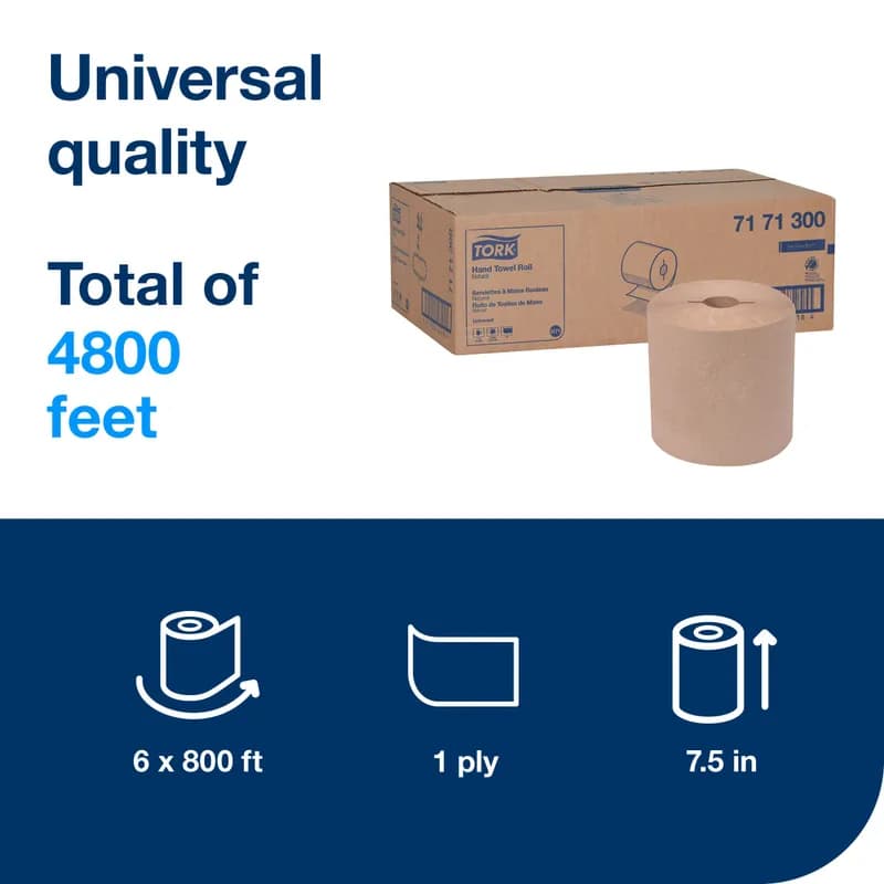 Tork Roll Paper Towel H71 7.438IN X800FT Kraft Standard Roll I-Notch Embossed Refill 1.925IN Core Diameter 6 Rolls/Case