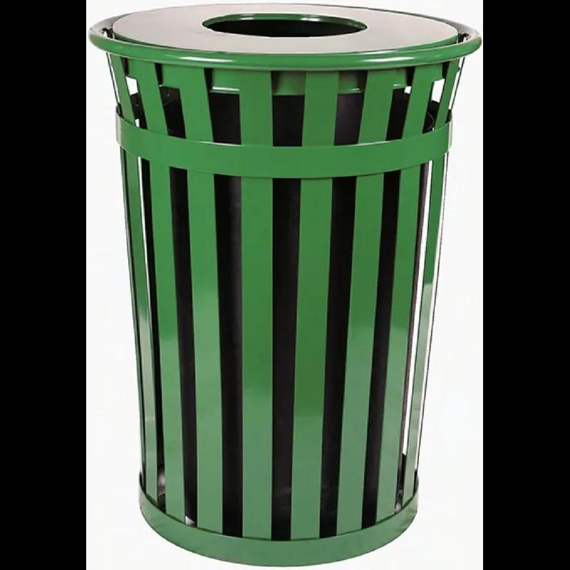 Oakley Trash Can 36 GAL Green Steel Flat Top Outdoor 1/Each