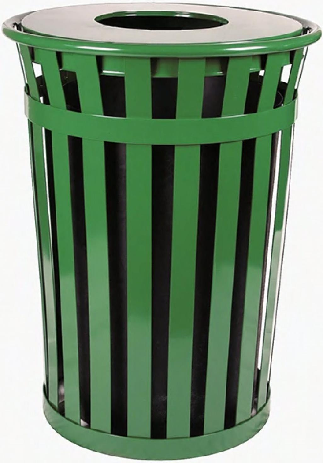 Oakley Trash Can 36 GAL Green Steel Flat Top Outdoor 1/Each