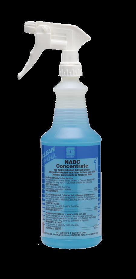 Clean on the Go NABC Concentrate 1 Spray Bottle & Trigger Sprayer 32 FLOZ Plastic Clear White 12/Case